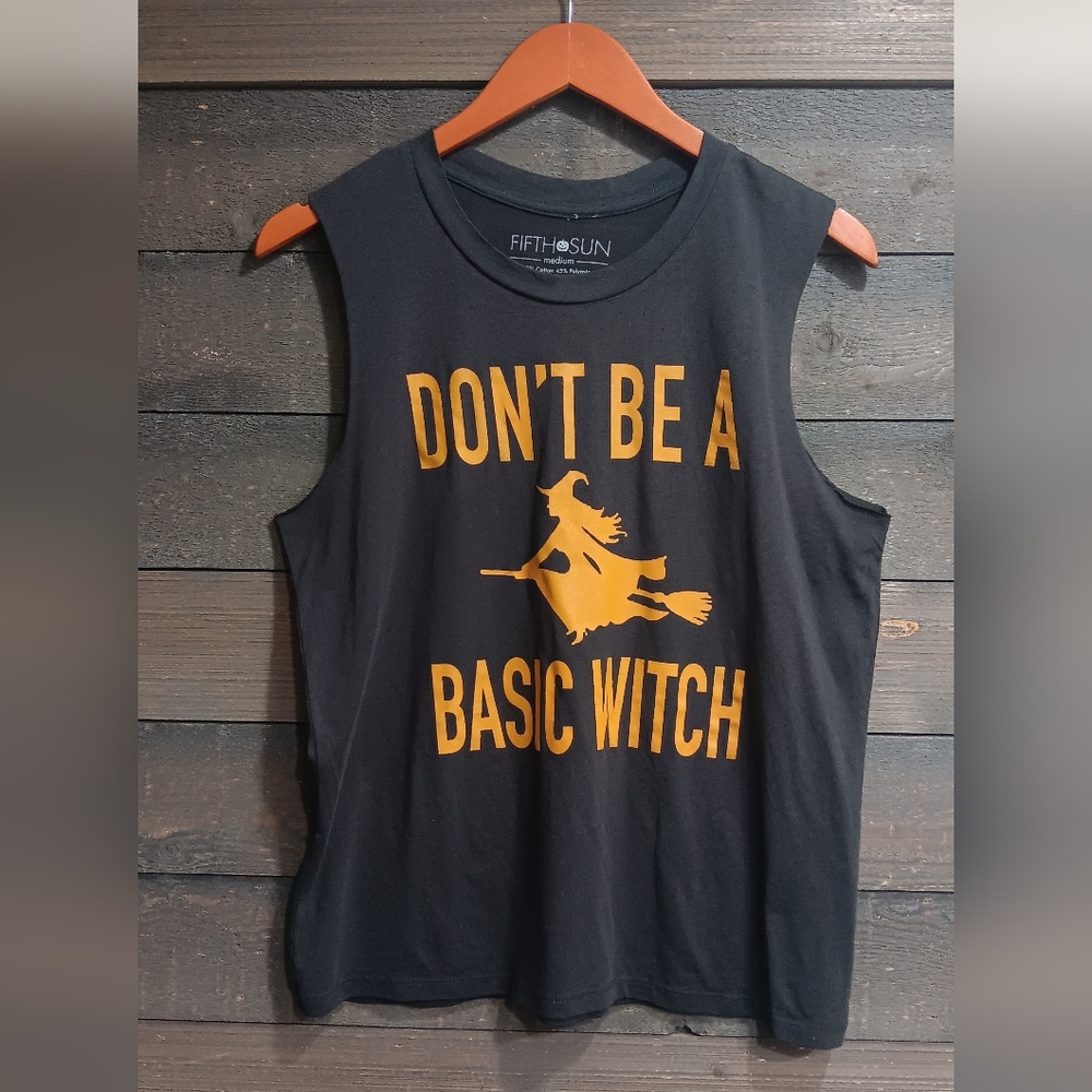 Fifth Sun Black and Gold Witch Graphic Muscle Tee